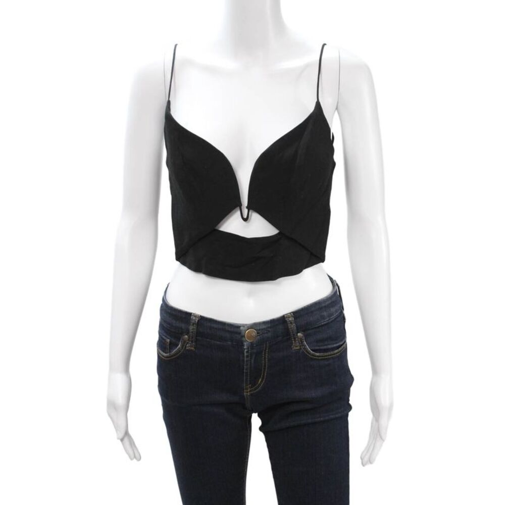 Zimmermann Women Cropped Camisole V-Neck Black Polyester Hook & Eye Size 1